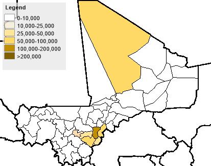 População estimada afectada pela seca, Mali, campanha agrícola de 2016 parte do Mali.