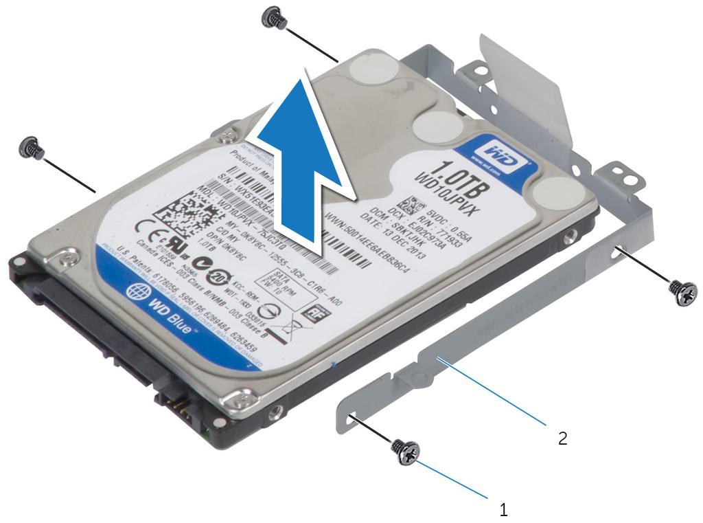 4 Retire os parafusos que fixam o suporte da unidade de disco rígido à unidade.