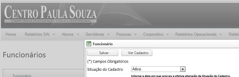 Ver informações do funcionário no cadastro WEB SAI Descrição: Nessa atividade, o Diretor pode durante o processo de atualização das situações