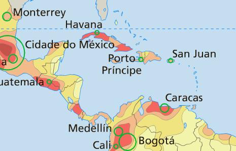 AMÉRICA CENTRAL DISTRIBUIÇÃO DA POPULAÇÃO Densidade demográfica: 107 hab/km² Região