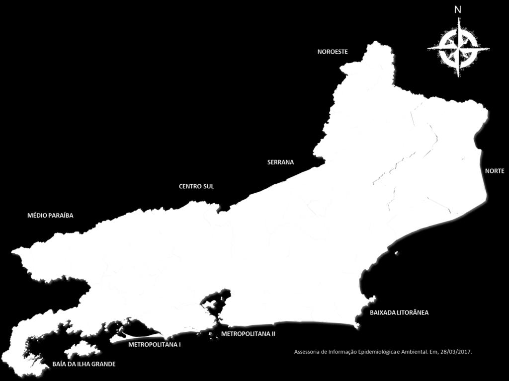 Figura 5 Mapa com a distribuição de Epizootias no Estado do Rio de Janeiro - Janeiro a Março/2017. CONFIRMADOS EM INVESTIGAÇÃO Para mais informações contate o setor responsável.