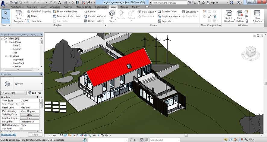 24 Vistas 3D Figura 29 - Navegação 3D É possível acessar a visão 3D através da opção 3D View na guia View, ou clicar na casinha na barra padrão do Revit, ou ainda digitar 3D, se o atalho já foi