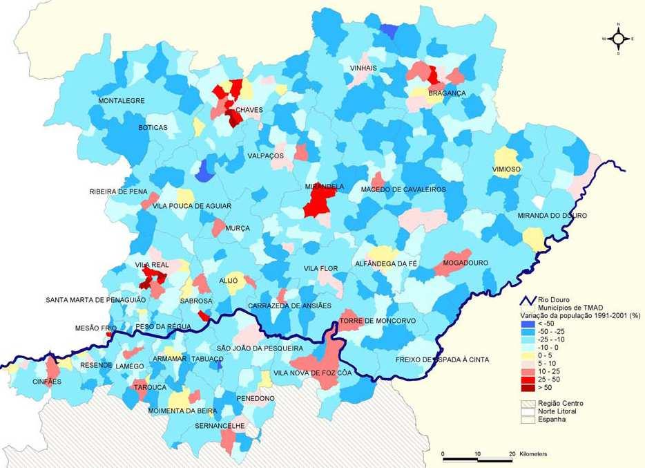 urbanização e de concentração da população nas sedes de município e as alterações nas acessibilidades em curso.