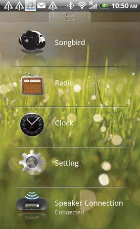 5 Outras funções Se você tiver instalado o aplicativo Fidelio ajustar o alarme. Ouvir estações de rádio da Internet 1 Conecte o dispositivo portátil e a caixa acústica com dock via Bluetooth.