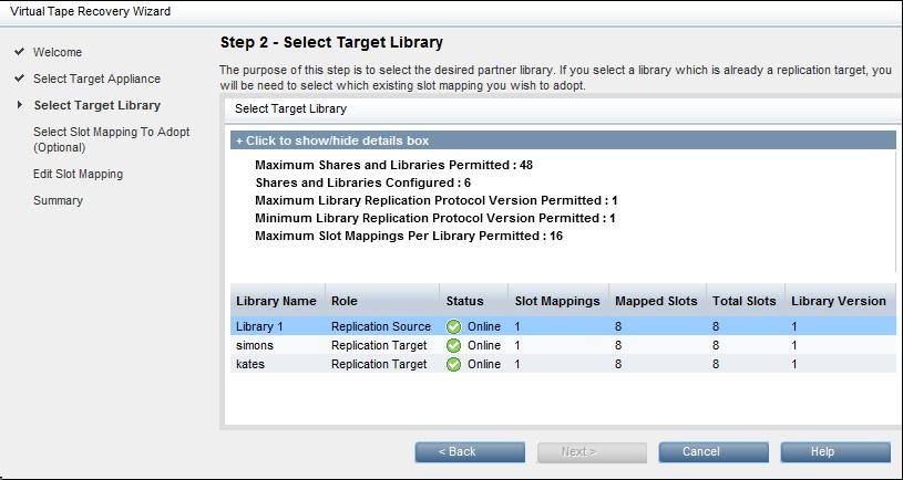 6. Se for uma biblioteca de destino existente, você pode selecionar o mapeamento de slots que foi configurado e clicar em Avançar.