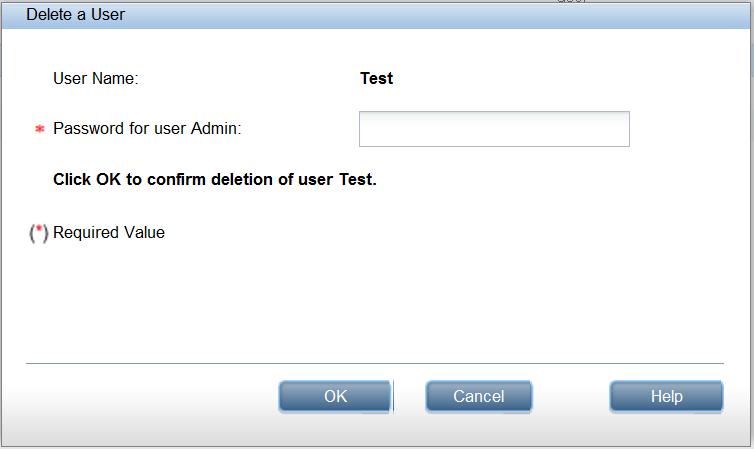 Para excluir um usuário (usuário administrador) NOTA Não é possível excluir as duas contas de usuário padrão: Administrador e Operador. 1.