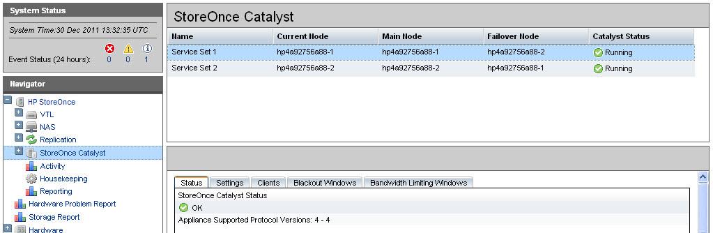 Selecione StoreOnce Catalyst para que o navegador exiba a página do StoreOnce Catalyst e as guias associadas.