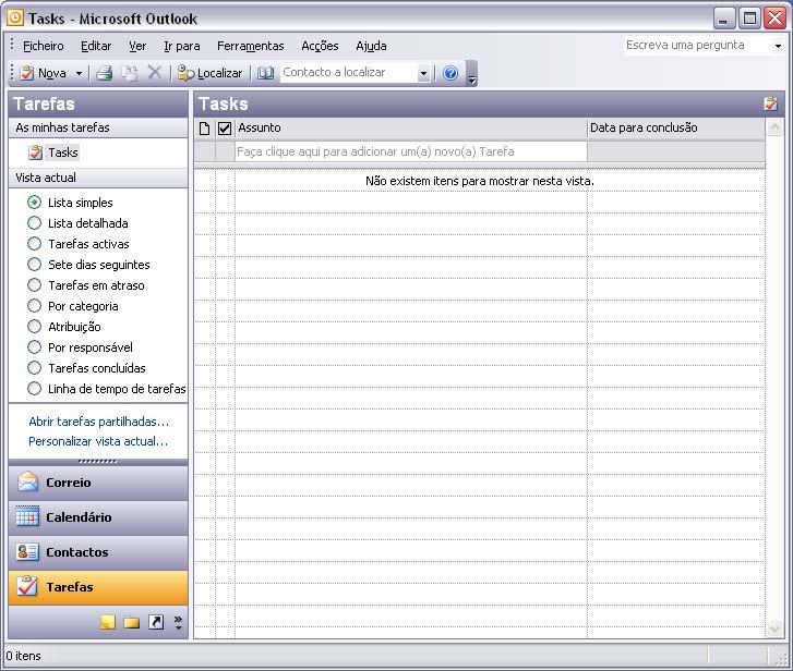 Tarefas No Microsoft Outlook pode configurar tarefas para o próprio utilizador ou atribuir tarefas a outros indivíduos.