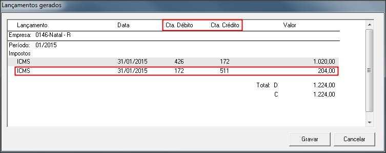 9 INTEGRAÇÃO CONTÁBIL Na integração contábil, o sistema irá realizar o seguinte procedimento para o valor gerado como crédito presumido: Debitar a conta informada no campo CONTA do quadro IMPOSTO A