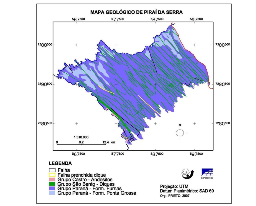 17 Unidade: metros 1.3 GEOMORFOLOGIA Mapa 2: Mapa Geológico de Piraí da Serra Fonte: MINEROPAR (2005), adaptado por PRIETO.