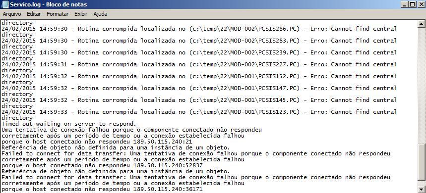 8.2 Solucionar mensagens de erro conforme segue: Erro Timed out ou Failed to connect.