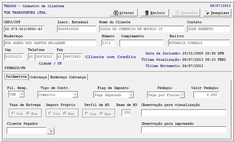 INDUSTRIA = Industria, que fabrica Flag do Imposto: sempre PAGA SEPARADO, nada diferente disso Pedágio: sempre PAGA POR FRAÇÃO, nada diferente disso Base m3: 250 Taxa