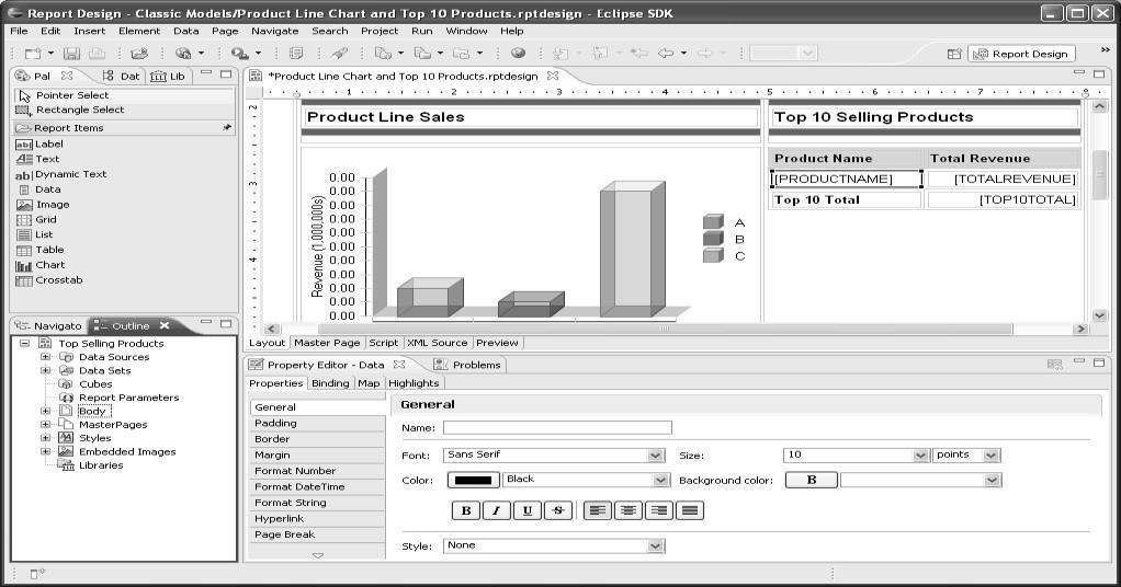 Figura 7 - Criação de um relatório no Report Designer (fonte:https://commons.wikimedia.org/wiki/file:eclipse_birt_report_designer.