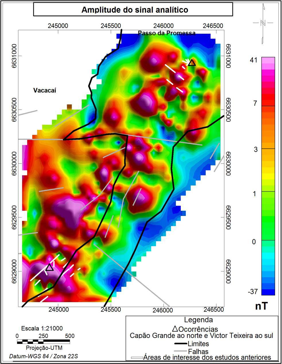 Figura 11. Mapa do sinal analítico com as informações geológicas/geofísicas revisadas para a área de estudo.