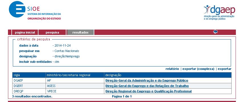 Figura 11 Página de resultados O relatório permite ao utilizador, mediante a seleção dos campos pretendidos, proceder à contagem dos registos que cumpram os critérios de pesquisa (Figura 12).