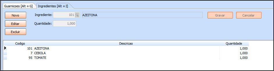 Aba Guarnições: Esta aba é utilizada para indicar as guarnições ou ingredientes adicionais que podem ser inclusos no prato.