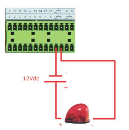 Conecte através de um fio o pino de saída GND do sensor de alarme ao pino GND da entrada de alarme do NVD.