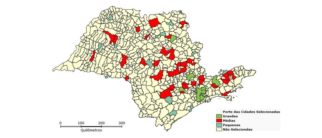 Mapa 1 Municípios de Diferentes Portes Selecionados no Estado de São Paulo. Elaborado por: Rafael A. Orsi Fonte: Instituto Brasileiro de Geografia e Estatística IBGE Censo 2010, 2011.