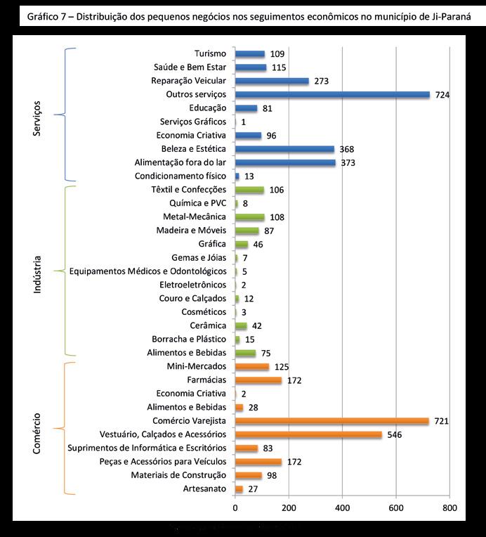 O CSE 2015 também revela que em Ji-Paraná os segmentos econômicos com maior densidade de pequenos negócios são: outros serviços (15,6%), comércio varejista (15,5%), e vestuário,