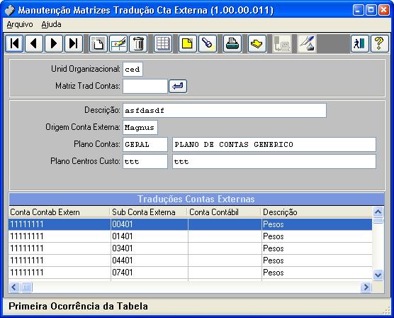 * Procedimentos de definição DE-PARA DE CONTAS EMS5 O acesso ao programa é através do módulo da Contabilidade Fiscal, opção do menu Manutenção / Conta Contábil / Matriz Tradução Conta Externa (