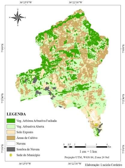 3. Resultados e Discussões A partir da análise do mapa de cobertura e uso da terra verifica-se elevada heterogeneidade em toda a extensão da microbacia na distribuição das tipologias de uso e