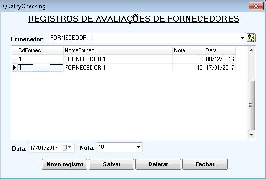 2.12 Avaliações de fornecedores As notas dadas aos fornecedores em avaliações periódicas efetuadas pela empresa são usadas no cálculo da qualidade dos fornecedores, conforme o peso que seja dado pelo