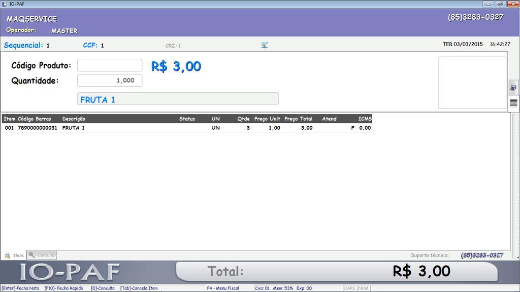 REALIZANDO UMA VENDA 6 INFORME O CODIGO DO PRODUTO OU REALIZE UMA PESQUISAR, AO SELECIONAR O ITEM A SER REGISTRADO NA VENDA, SERÁ PEDIDO A CONFIRMAÇÃO DA QUANTIDADE DESTE ITEM.