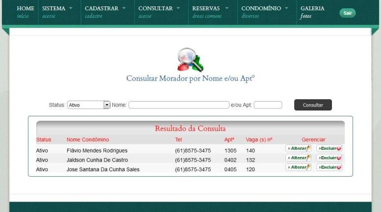 Figura 43 Tela Consultar Cadastro Condômino Figura 44 Tela Gerenciar Condômino 4.
