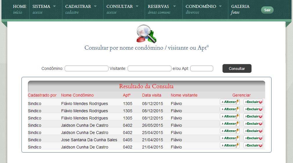 4.18 Gerenciar visita Consiste na consulta e gerenciamento das visitas cadastradas no sistema, visível para o nível Admin e nível Portaria.