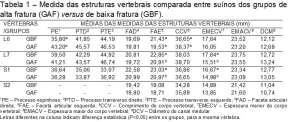 80 Macroscopic aspects of pig vertebrae fractured during the slaughtering process seguiu-se com o pós-teste de comparação de Tukey/Kramer para verificar diferenças entre as médias, com segurança de