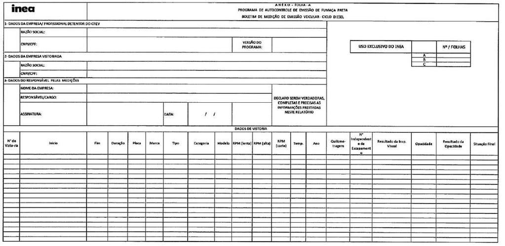 ANEXO-FOLHA-B INSTRUÇÕES Preenche a máquina em letra de forma Campo I - Informações Gerais: Preencher conforme indicado Campos II - Responsável pelas medições Preencher conforme indicado Campo III -