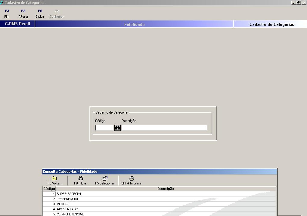 Digitar o nome da Categoria Após digitar o nome da Categoria ativar a função F4 Confirmar.