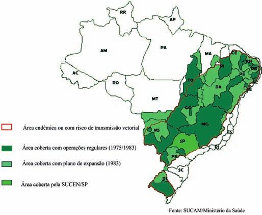 História sobre a Doença de Chagas no Brasil FigURA 1 - Alcance do programa de controle vetorial da doença de Chagas no Brasil. 1975-1983.