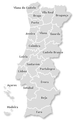 DISTRITOS: 18 distritos no território continental; regiões autónomas não possuem qualquer distrito; considerados como a divisão