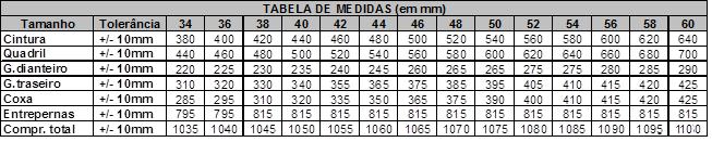 8. TABELA DE MEDIDAS 9 8.1. Calça masculina 8.2.