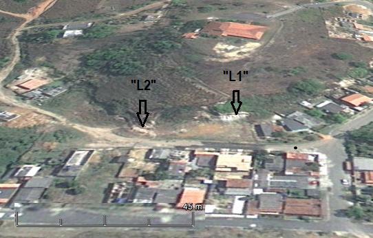 Figura 3: Posição espacial dos afloramentos estudados. Extraído e adaptado do Google Earth consultado no dia 25/01/2014.