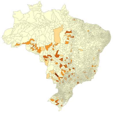 existência de ao menos um vizinho a todos os municípios brasileiros, cuja maior distância registrada é de 369,757 Km. 4.