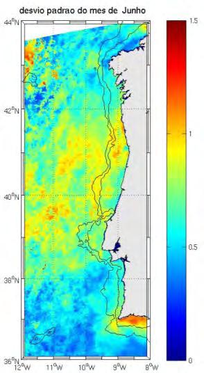 Todos os meses apresentam elevado desvio padrão inter-anual na costa Sul Algarvia e isso deve-se ao variável regime anual de ventos dessa região que pode ser predominante de Este (Levante) e outros