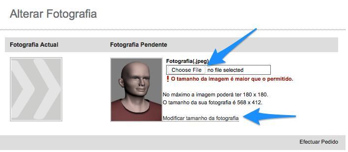A foto tem que ser em formato tipo passe, com dimensões até 180x180.