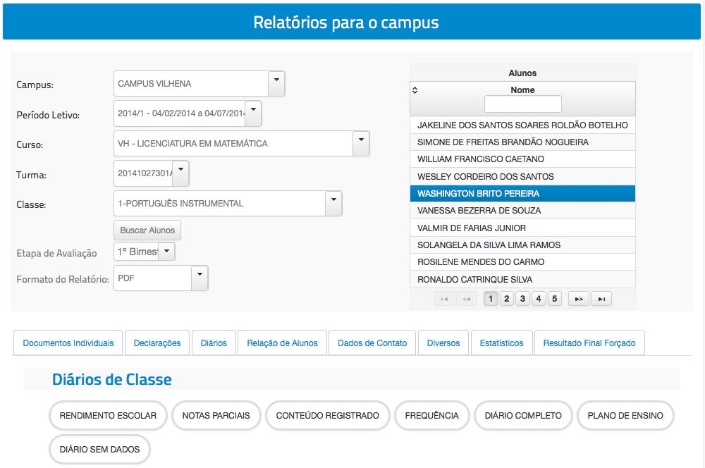 Diário de Classe Clique em Diários