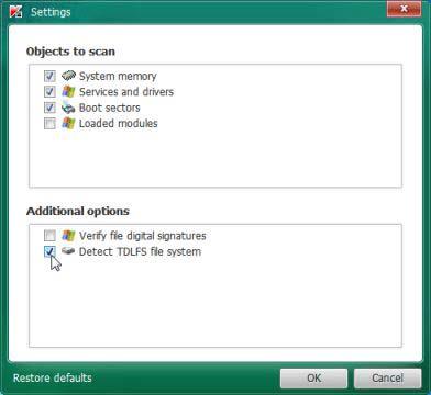 4. Na nova janela, marque Detect TDLFS file