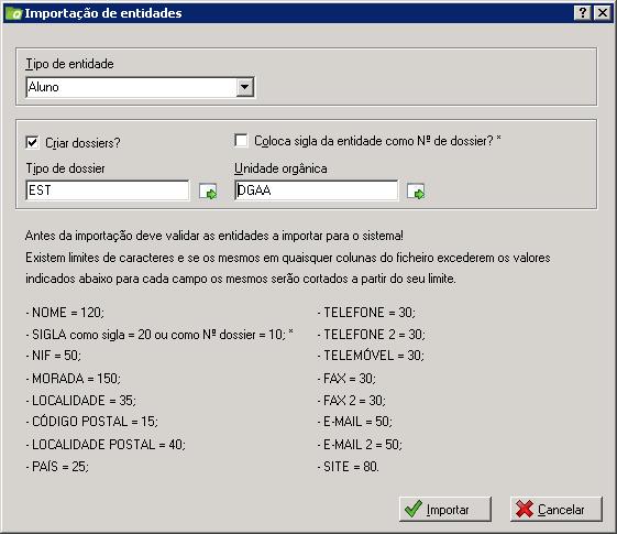 Importação de entidades em lote Ex.