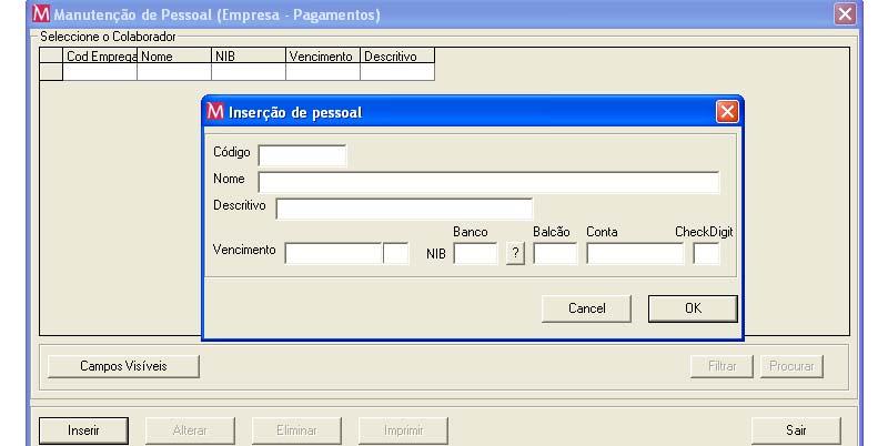 2. Gestão de Base de Dados de Pagamentos de Salários ou Fornecedores 1º passo Seleccionar Gestão de Base de Dados No menu de Utilitários escolher a opção de gestão de Base de Dados, seleccionando a