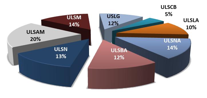 Figura 15 - Proporção de custos com hemodiálise ULS - 2013 A tabela seguinte integra os resultados obtidos com a agregação dos custos das ULS e ARS nas respetivas RS.