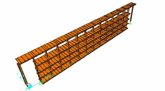 Figura 7: Modelo estrutural do Pórtico B (vigas-faixa): direção Norte-Sul (SAP2000). As figuras 8 e 9, a seguir, mostram os diagramas de momentos fletores dos pórticos A e B.