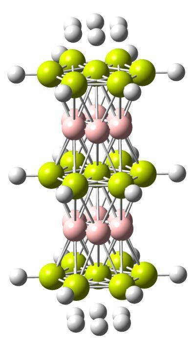 célula unitária dos fulerenos com mais de 1000 átomos). A figura 8 mostra um modelo de cluster para uma célula mínima e ao lado um modelo de cluster desta com hidrogênios.