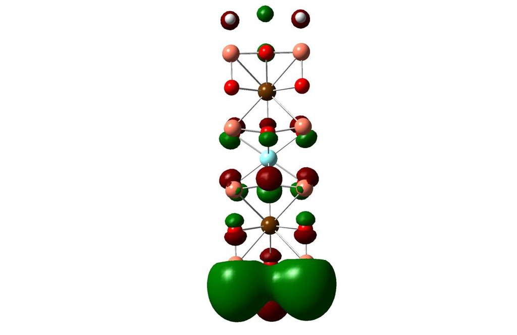 Figura 17. Os orbitais LUMO para a célula unitária de YBCO. Podemos verificar que o LUMO agora se estende preferencialmente próximo do HOMO.