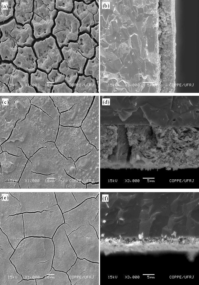 Figura 5: Imagens de microscopia eletrônica de varredura da superfície de seção transversal de filmes de LSM