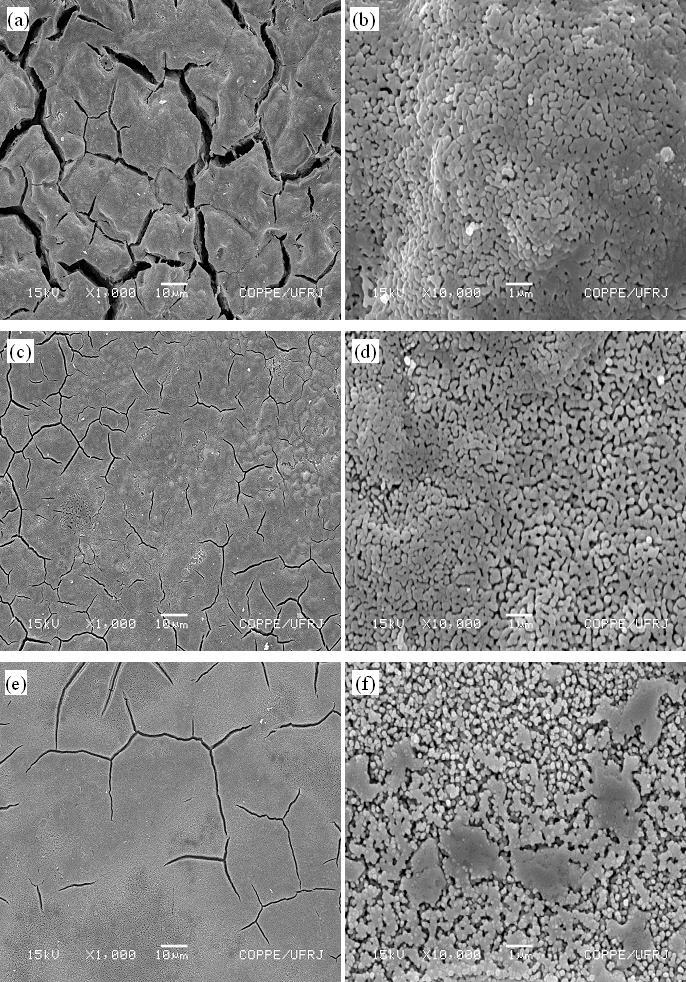 Figura 6: Imagens de microscopia eletrônica de varredura da superfície de filmes de LSM depositados em 8ZEI