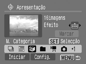 . Ver Apresentações Seleccionar Imagens para Reprodução Seleccionar a Classificação É possível seleccionar imagens por classificação, agrupá-las e reproduzi-las. Seleccione, ; ou.
